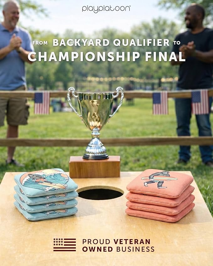 Play Platoon Pro Cornhole Bags Set of 8 - Professional Dual Sided Slick and Sticky Side Competition Corn Hole Bags - Tournament Series