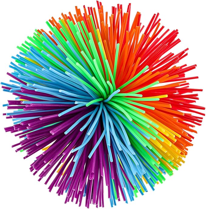 Leinuosen 5 Pieces Stringy Balls - Sensory Fidget Stress Balls, Soft Rainbow Pom Bouncy, Stuffers Party Favors Birthday Gifts Multicolor (2.75 Inch)