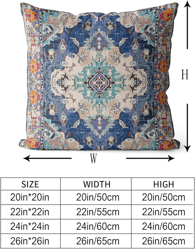 Snycler Boho Throw Pillow Covers 22x22 inch Set of 2 Boho Rug Carpet Double Sided Pattern Cotton Soft Pillow Case Cushion Cover Pillowcase for Couch Sofa Bed Decorative (Blue)