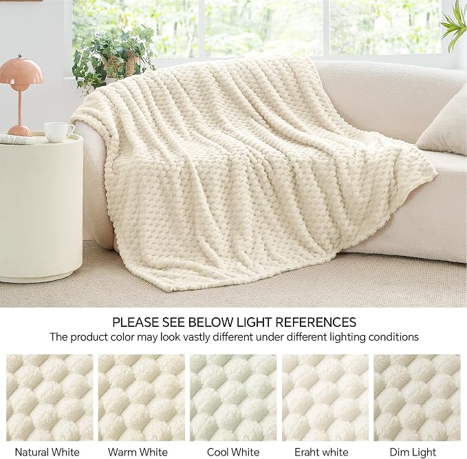 BEDELITE Cream Throw Blanket for Couch, Soft Cozy Gifts for Women, 50 * 60 | 3D Jacquard Decorative Fleece Blanket, Super Soft Plush Throws, Cute Birthday Gift for Women & Men, Suitable for All Seasons