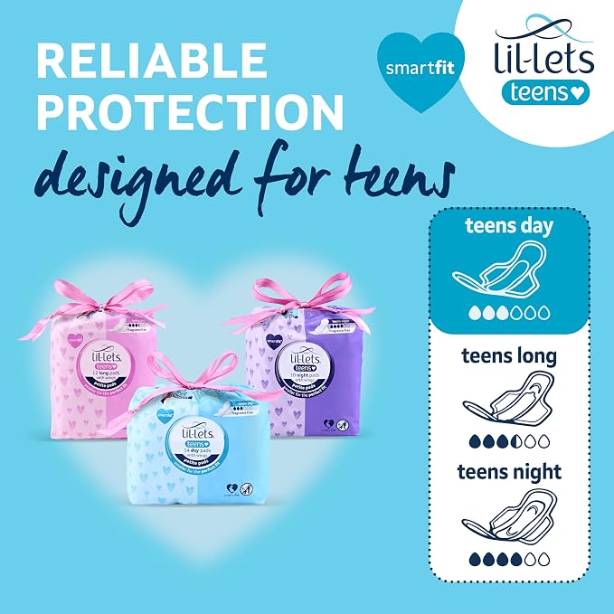 Lil-Lets Teens Day Pads with Wings - 70 Count Period Pads - Thin, Super Absorbent Sanitary Napkins, Soft & Breathable, Fragrance-Free - First Periods, Light to Medium Days *Packaging May Vary*