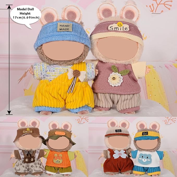 ebuddy 6 Pack Doll Clothes Set for 17cm Plush Dolls - Charming Outfit Set Adorable Doll Clothing Collection (No Doll No Glasses)