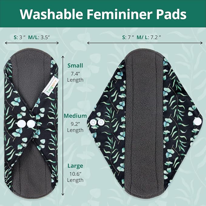 Langsprit Absorbent Reusable Menstrual Sanitary Pads/Washable Cloth Menstrual Period Pads,Reusable Panty Liners(Winter,L)