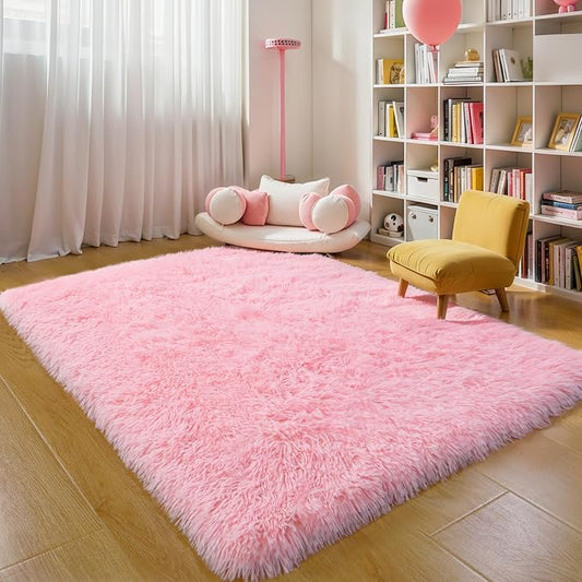 5x7 Thick Pink Shag Rug for Girls Bedroom, Soft Plush Fluffy Carpet | Area Rug for Living Room, Kids Nursery, Boys Girls Room, Washable Non Slip Shaggy Carpet
