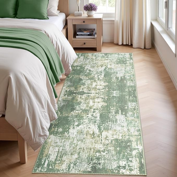 RELEANY Washable Area Rugs 2'x10' Non-Slip Modern Abstract Soft for Living Room Entryway Bedroom Kitchen, Print Pattern, Light Green/Yellow