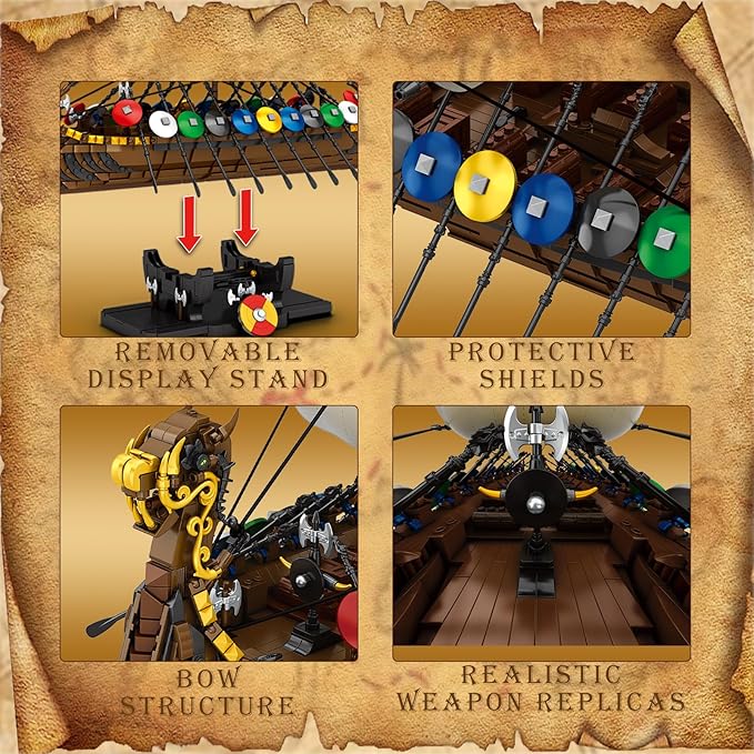 Reobrix Viking Pirate Ship Model Building Set,Medieval Viking Ship Kit with Flock Sails & Shields 66101,Gifts for Men Adults Teens,Viking Decor for Office Room,2547 PCS