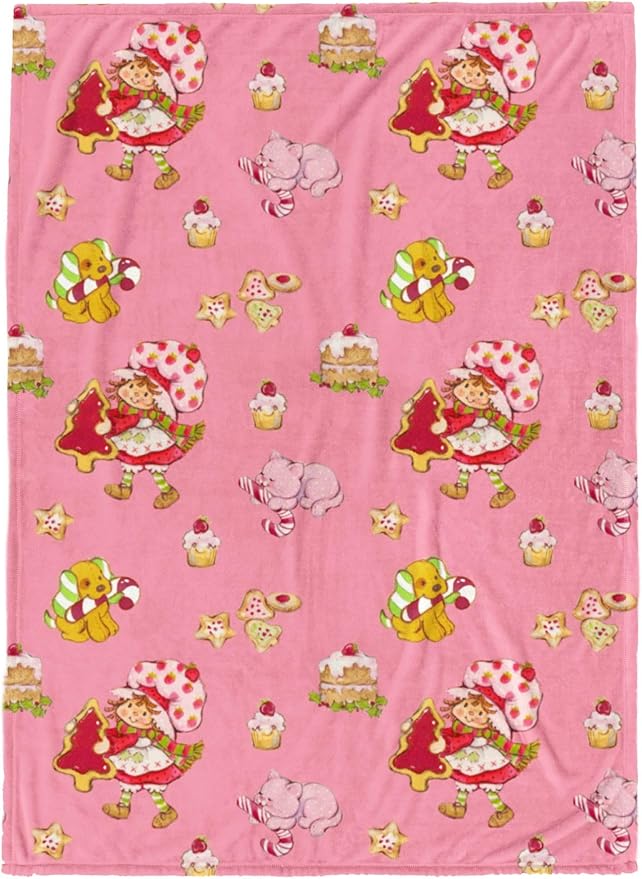 Jay Franco Kids Christmas Plush Throw Blanket – 50x70 Inches Soft & Cozy Fleece Throw for Holiday Bedroom & Couch Décor, Official Licensed Product, Pink - Strawberry Shortcake