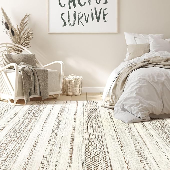 Nakagishi Boho 6x8 Area Rug Living Room Rugs Machine Washable Brown | Soft, Pet & Kid Friendly, Carpet for Living Room/Bedroom/Office/Kitchen/Nursery, Daily Home Decor Stain Resistant Moroccan