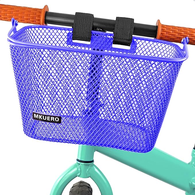 Kids Bike Basket - Front Bicycle Basket for Children, Metal, Cute Decorative Accessory for Kids Bikes & Scooters