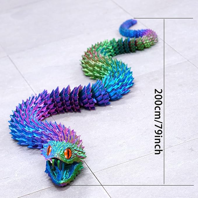 Super Large 3D Printed snake with a movable mouth,47.4inch,Flexible Realistic Articulated Animal Fidget Toys,Mystery Figurines Gifts ,Executive Desk Décor and Festival Collectible (colorfulA 79inch)