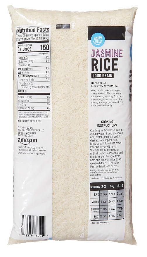 Amazon Grocery, Jasmine Long Grain Rice, 5 Lb (Pack of 4)