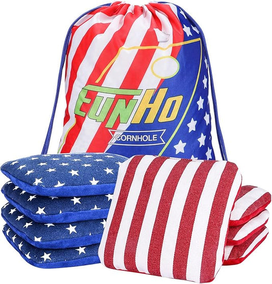 EunHo Regulation Cornhole Bags Set of 8 - Dual Sided Slick and Stick Cornhole Bean Bags for Tossing Game Professional All Weather Pro Corn Hole Bags with Tote Bag