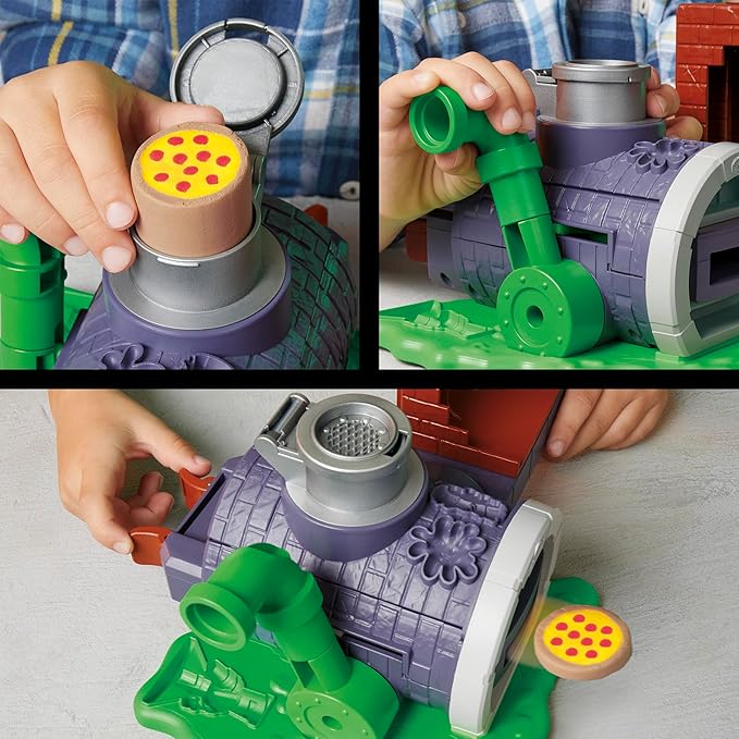 Play-Doh Teenage Mutant Ninja Turtles Slice & Blast Pizza Playset, Bendy 4 Inch Mikey Action Figure, Kids Arts & Crafts, TMNT Toys for Boys & Girls 4+