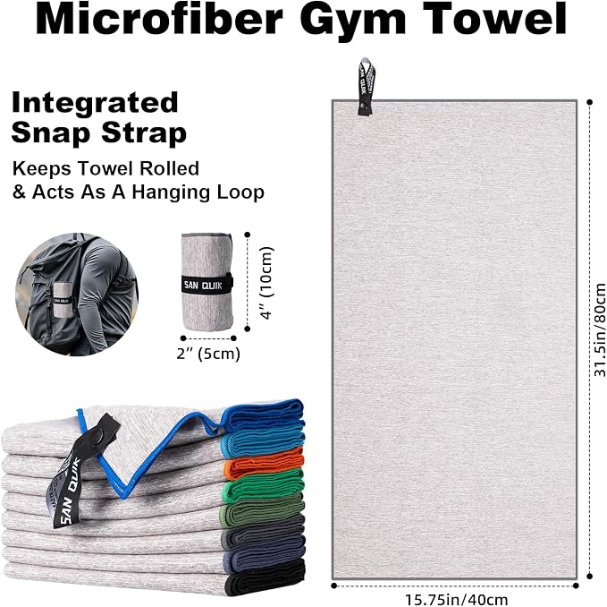 Microfiber Gym Towels 8 Pack, Quick Dry Silver ION Odor-Free Sweat Towel for Gym Men & Women Super Absorbent Fast Drying for Workout, Yoga, Running, Hiking, Travel（Forest Color,16x31.5Inch ）