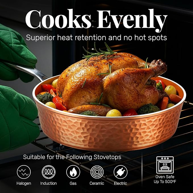 GOTHAM STEEL 4 Qt Saute Pan with Lid, Large Nonstick Skillet for Cooking, 12” Hammered Deep Frying Pan, Family Sized Pans, Ceramic Coating for Sauce, Induction Ready Oven & Dishwasher Safe, Non Toxic