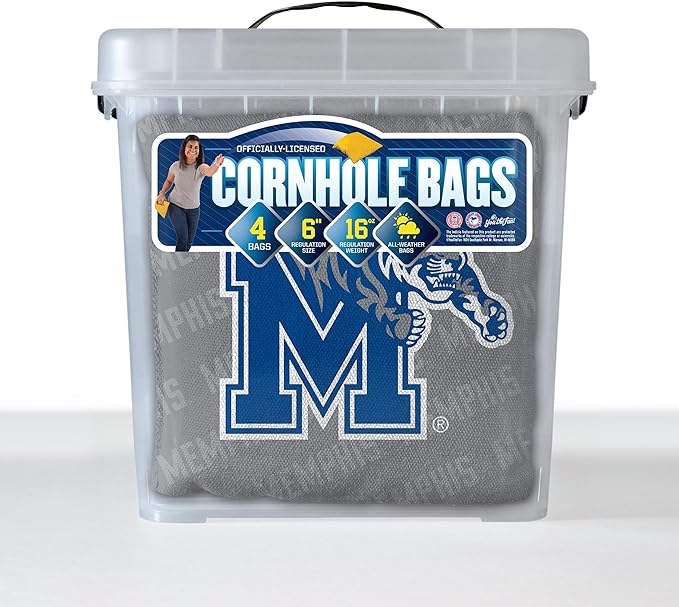YouTheFan Officially-Licensed NCAA Set of 4 Cornhole Bags - All Weather Regulation 6” x 6” Size - 16oz Weight - Designed in USA