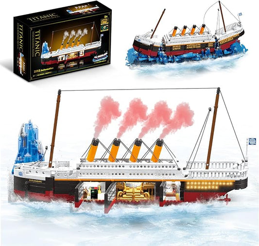 2 in 1 Titanic Building Set, Titanic Big Ship Model Building Kit with Lights Bricks and Glacier, Compatible with Lego for Adults Men, 1928 Pieces STEM Construction Toy for Kids Teens Boys Ages 8-14+