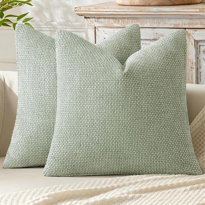 MIULEE Decorative Couch Throw Pillow Covers 18x18 Inch Light Green 2 Pack | Modern Boho Accent, Soft Chenille Pillow Covers, Farmhouse Cushion Cases for Home Decor Bed Sofa Living Room