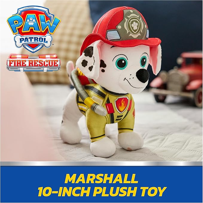 Paw Patrol: Fire Rescue Marshall, Plush Toy with Fire Extinguisher, Backpack, and Hose, Preschool Toys, Kids Toys for Boys & Girls, Ages 3 and Up, 10”