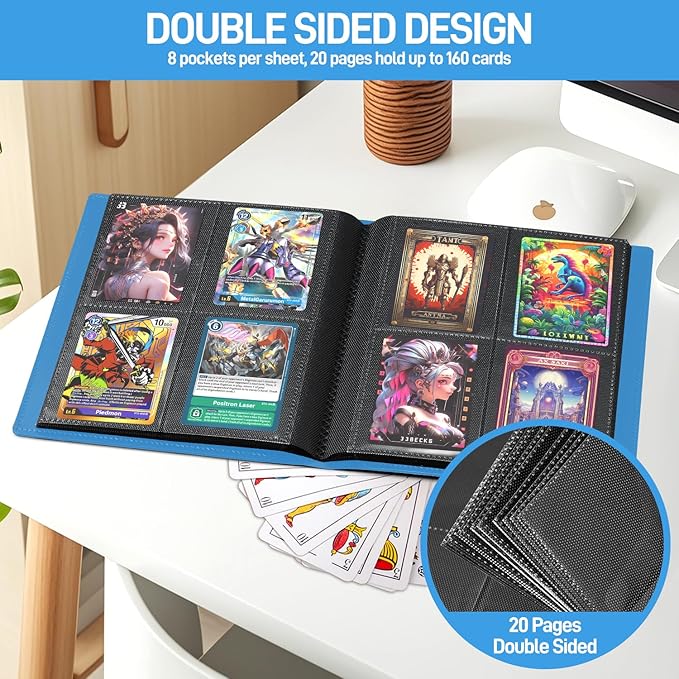 Card Binder, Upgraded 4 Pockets Trading Card Binder for Cards, Mini Collection Card Album, 160 Pockets Small Card Book Holder - Blue