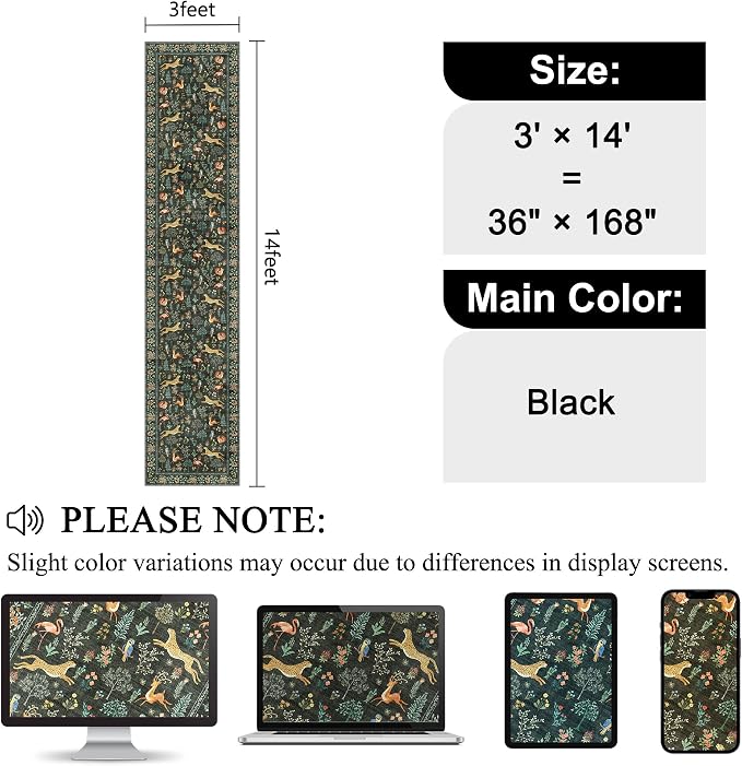 DUKINO 3x14 Runner Rug for Hallway, Washable Animal Kitchen Rugs, Black | Non Slip, Low Pile, Soft Indoor Long Runner Rug for Entryway, Bedroom, Bathroom, Laundry, Pet Friendly, Stain Resistant