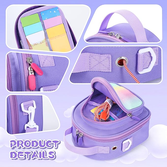 Carrying Case Compatible with Yoto Mini (2024 Edition),30 Cards Storage Bag with Handle and Shoulder Strap, Travel Storage box for Player & Headphone Accessories (Purple)
