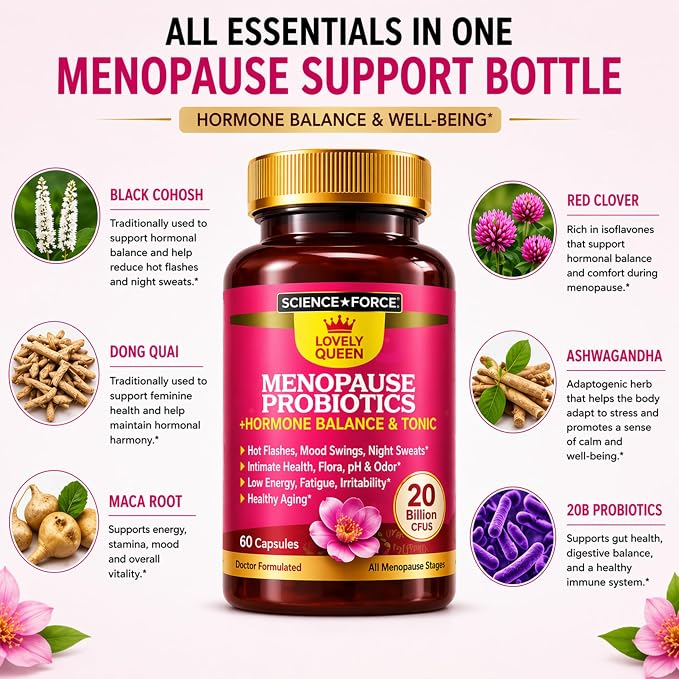Lovely Menopause Supplement + Hormone Balance + Weight Management, Hot Flashes, Mood Swings, Vaginal Health & Dryness | Black Cohosh, Dong Quai, Ashwagandha + Probiotics, Woman Supplement, 60 ct