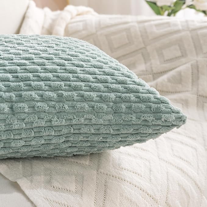 Set of 4 Aqua Decorative Throw Pillow Covers 12x20 Inch Corduroy Pillow Covers for Bed Couch Sofa Living Room Soft Cushion Cases