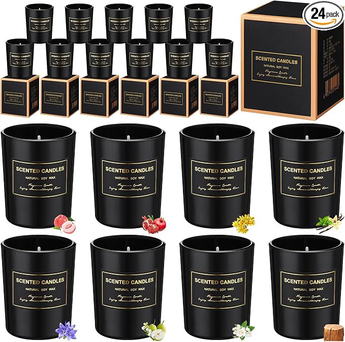 MTLEE 24 Pcs Candles for Home Scented Aromatherapy Jar Candle Gift for Women Bulk 8 Long Lasting Aromatherapy Jar Soy Wax Candle Gift for Mother`s Day Christmas Birthday(Classic Style,Fresh Scent)