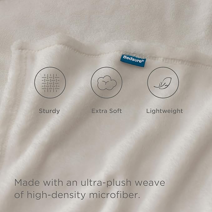 Bedsure GentleSoft Fleece Throw XL Blanket Linen - 300GSM Soft Lightweight Plush Cozy Blankets for Bed, Sofa, Couch, Travel, Camping, 50x70 inches