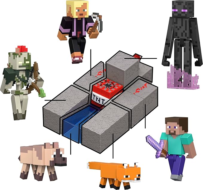 Mattel Minecraft Toys, Enderman Action Figure with Accessory & Redstone Building Piece, 3.25-inch Scale Collectible Set Inspired by Video Game