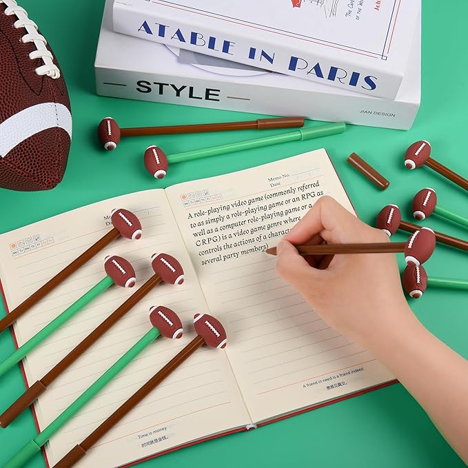 LiYiQ 100 Pcs Football Party Favor Cartoon Cute Fun Pens Kawaii Football Shape Gel Black Ink Pen Cute Football Pens for Office Home Present