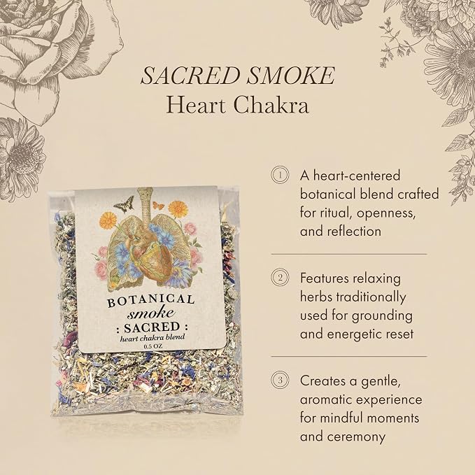 Anima Mundi Apothecary Smokable Herbs - Sacred Smoke - Heart Chakra Herbal Smoking Blend - with Relaxing Botanicals Like Mugwort, Skullcap, Blue Cornflower, Calendula & Rose Petals (0.5oz)