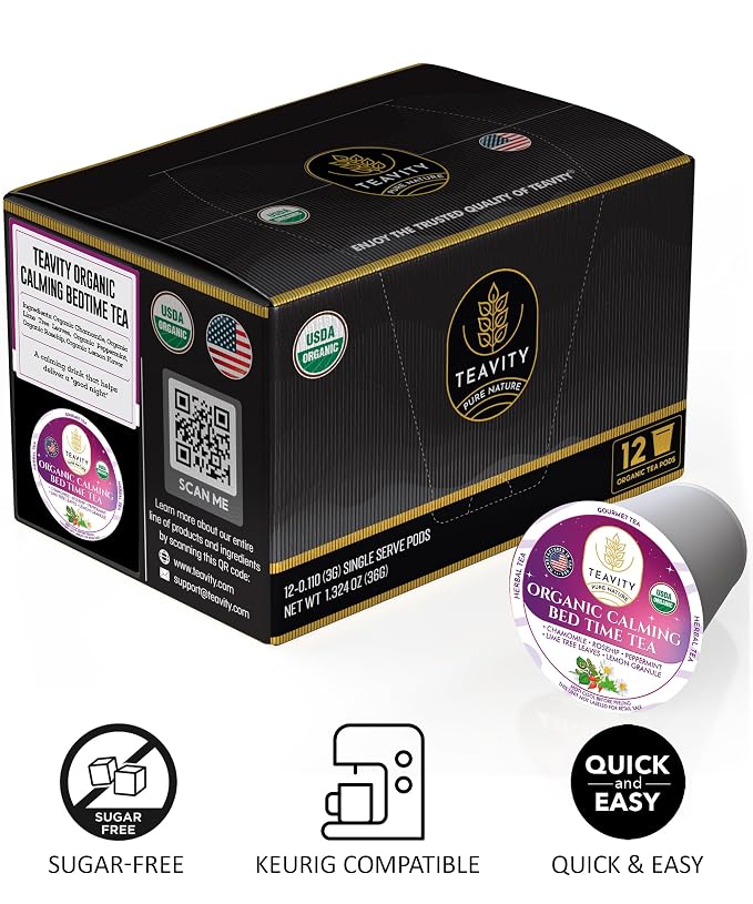 Organic Chamomile Sleep Tea Pods for Keurig - Naturally Decaf Tea - Calming Bed Time Tea by Teavity (24 Tea Pods)