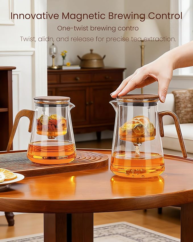 ZENS Magnetic Tea Pot, Enchanted Magic Glass Teapot with Infuser for Loose Leaf Tea Steeper, Mess-Free Magnetic Tea Maker Tea Diffusers for Herbal Tea Lovers Ideal Gifts, 34oz (1000 ml)