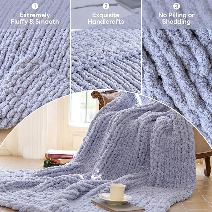 Chunky Knit Blanket - Luxury Soft Cozy 60 * 80 Throw Blanket,100% Woven Blanket Rope Knot Throw Blanket for Couch, Sofa, Home Decor, Gift - Machine Washable (Grey, 60 * 80)