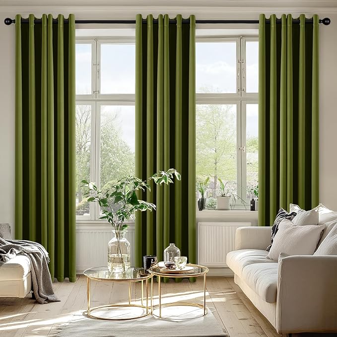 MIULEE Blackout Curtains for Bedroom 2 Panel 40"x84" Long Light Olive Green | Thermal Insulated, Living Room Darkening Grommet Drapes, Noise Reducing, Light Blocking Window Treatments