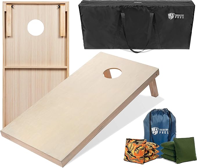Tailgating Pros Cornhole Boards - 4'x2' & 3'x2' Cornhole Game w/Carrying Case & Set of 8 Corn Hole Bags - 150+ Color Combos! Optional LED Lights