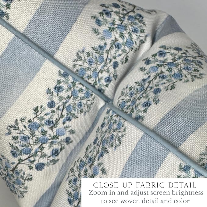 “The Juliet” Floral Block Print Pillow Cover – Soft Blue and Off-White Decorative Throw Pillow Cover – Grandmillennial Home Decor, 24" x 24"