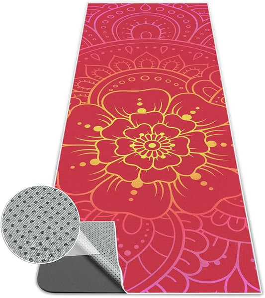 Yoga Towel,Absorbent Yoga Mat Towel for Hot Yoga Non Slip,Stylish Prints,Ideal for Workouts,Hot Yoga,Bikram,Pilates Equipment,72 x 27 in,Red Flowers