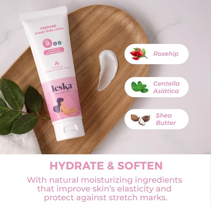 LESKA Maternity Hydrating Lotion | STAGE A: PREPARE Supple Belly Lotion (Pregnancy Months 1-5) | Part of a Complete 3-Stage Pregnancy Skincare System | New Mom Gifts (4oz)