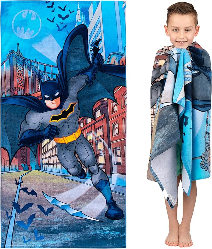 Franco Kids Super Soft Cotton Beach Towel, 58 in x 28 in, Batman DC Comics
