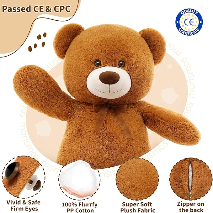 MorisMos Giant Teddy Bear Stuffed Animal 3ft-36 inch Big Teddy Bear for Girlfriend Boyfriend Wife Mom Fiancée Valentine's Gift,Large Stuffed Bear for Kid Birthday Christmas Baby Shower Decor,Brown