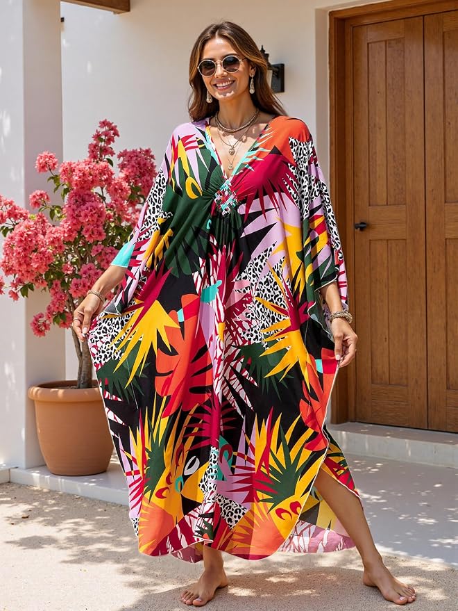 Mumu Dresses for Women Plus Size, Bohemian Kaftan Beach Cover Up Long Maxi Nightgown Soft Loungewear