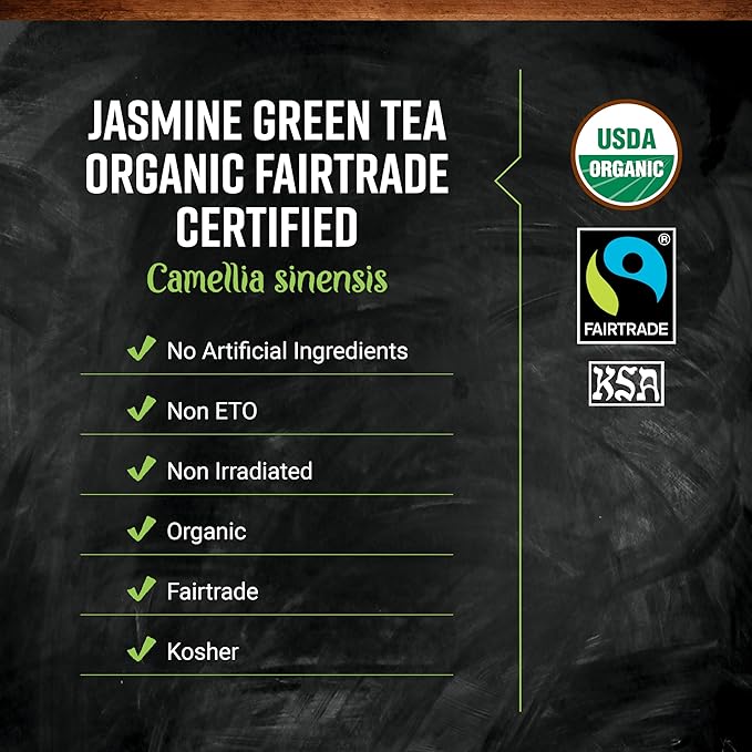 Frontier Co-op Organic Fairtrade Jasmine Green Tea, All Natural Loose Leaf Tea Leaves, Kosher | 16 Ounce (Pack of 1)