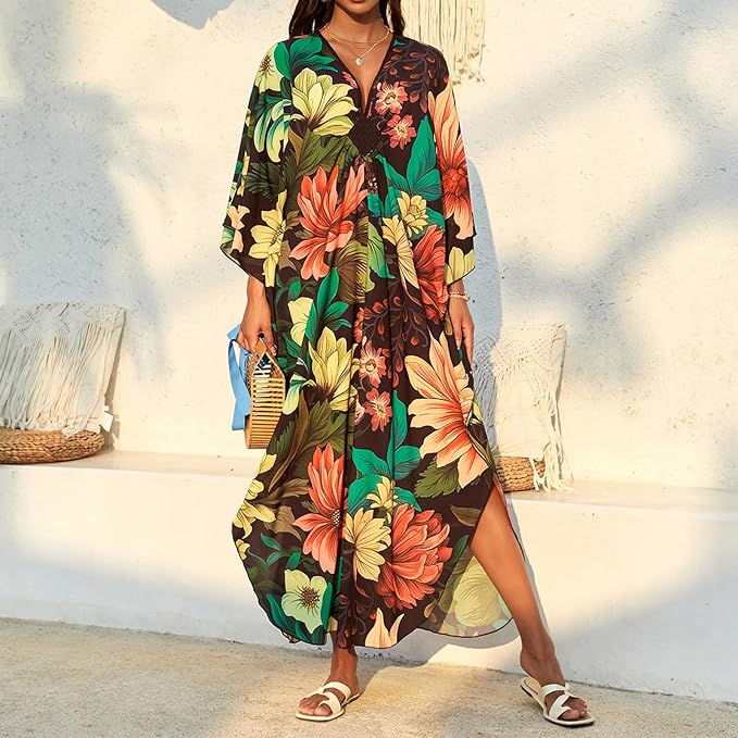 SXMURP Moomoo Dresses for Women, Caftan Dresses for Women Tropical Hawaiian Cotton Cover Ups Bathing Suit Loungewear Swimsuit