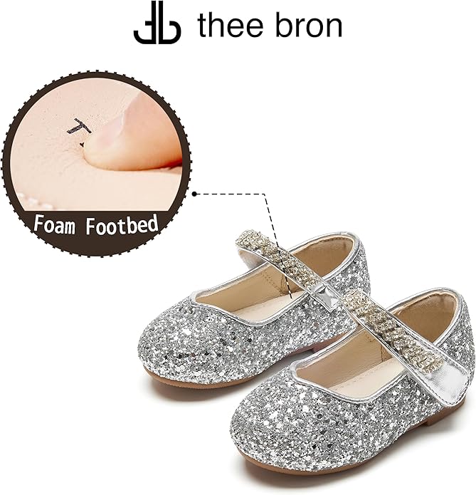 THEE BRON Mary Jane Ballet Flats - Girls' Dress Shoes with Hook & Loop Closure