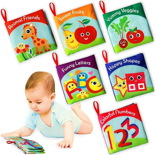 BabyBibi Cloth Books for Babies (Set of 6) - Premium Quality Soft Books for Babies. Touch and Feel Crinkle Paper. Cloth Books for Early Children's Development.