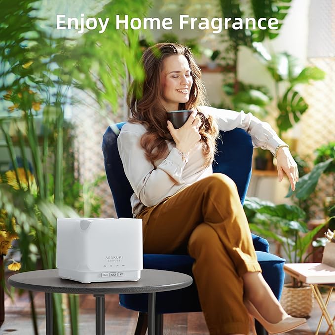 ASAKUKI Essential Oil Diffuser for Home, Large 700 ml Humidifier | Automatic Shut-Off, Quiet Aromatherapy Diffuser with 7 LED Lights for Living Room, Kitchen, Bedroom, Hotel - Pure White