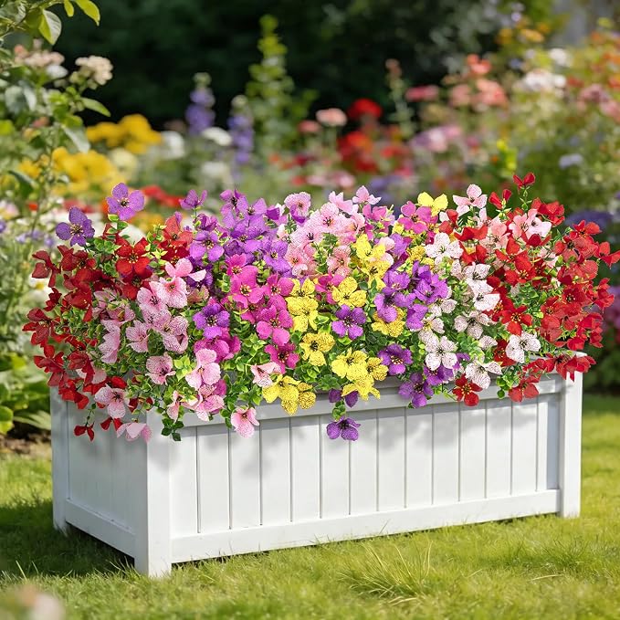 Ouddy Decor 16 Pcs Multicolor Artificial Flowers for Outdoors Decorations | Realistic, silk flowers, faux plastic plants, UV resistant, for summer garden porch window vase indoor outdoor home decor